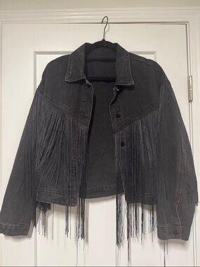 Black Fringe Denim Jacket
